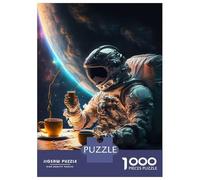 Puzzles pour Adultes 1000 Pièces Astronaut Coffee Puzzles pour Adultes - Jouets Anti-Stress - Cadeau d'anniversaire Unique 52x38cm/1000pcs