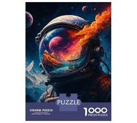 Puzzles pour Adultes 1000 Pièces Astronaut Helmet Reflecting Landscape and Space Puzzle pour Adultes, Jeu De Réflexion, Décoration Intérieure, Cadeaux De Noël Ou d'anniversaire 38x26cm/1000pcs