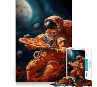 Puzzles pour Adultes 1000 pièces Astronaute avec Pizza Espace Jeu de logique Jeu Lent et Amusant Scène de Noël Illustration (38x52cm)