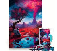 Puzzles pour Adultes 1000 pièces Astronaute dans Un Paysage surréaliste Jeu de logique aux Bords Nets Jeu Lent et Amusant Scène de Noël Art (38x26cm)