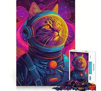 Puzzles pour Adultes 1000 pièces Astronaute,Espace,Chat,Animal Jeu de logique et de réflexion Scène de Noël Amusante (50x75cm)