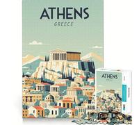 Puzzles pour Adultes 1000 pièces Athènes Grèce Découpe précise Art Jeu de Concentration Amusant Jeu de détente Décoration Murale de Noël (38x52cm)