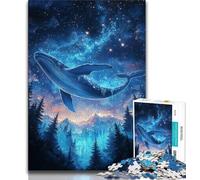 Puzzles pour Adultes 1000 pièces Baleines sous Le Ciel étoilé Puzzles pour Adolescents, avec Affiche et fiche de Questions Assorties pour Les 14 Ans et Plus (Taille 75x50cm)