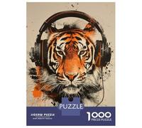 Puzzles pour Adultes 1000 Pièces Banksy Tiger Headphones Puzzle Détente Jeux Défi Difficile Cadeau Anti-Stress 38x26cm/1000pcs
