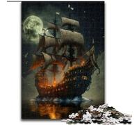 Puzzles pour Adultes 1000 pièces Bateau Pirate en Bois, pour Les Anniversaires, Noël, Halloween, Thanksgiving, Pâques 1000 pièces(50x75cm)