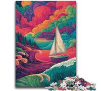 Puzzles pour Adultes 1000 pièces Bateau psychédélique Difficile et défi avec Affiche correspondante et Feuille de Questions pour Les 14 Ans 26x38cm