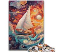 Puzzles pour Adultes 1000 pièces Bateau psychédélique Jeux d'activités familiales stimulants Jouet à Faire soi-même pour décoration Murale de la Maison Cadeaux 26x38cm