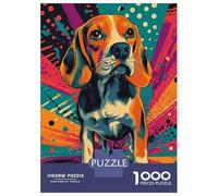 Puzzles pour Adultes 1000 Pièces Beagle in Retro Style Retro Pop Art Beagle Portrait Puzzle pour Adultes, Jeu De Réflexion, Cadeaux pour Femmes, Activités Amusantes À La Maison 52x38cm/1000pcs