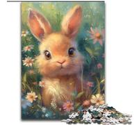Puzzles pour Adultes 1000 pièces Bébé Lapin dans Les Fleurs, Jeu Stimulant et Familial avec des pièces entièrement emboîtables de Formes aléatoires (Taille 26x38cm)