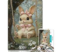 Puzzles pour Adultes 1000 pièces Bébé Lapin sur la balançoire, Aidez Le Cerveau à exercer des Jouets addictifs pour cultiver la Patience, Cadeau pour Les Anniversaires (75x50cm)