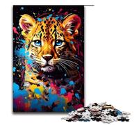 Puzzles pour Adultes 1000 pièces Bébé léopard entouré d'éclaboussures Beaucoup de Puzzles colorés Cadeaux d'anniversaire pour et Adolescents de 14 Ans et Plus 75x50cm