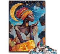 Puzzles pour Adultes 1000 pièces Belle Femme Africaine Jeu Stimulant Jouets à Offrir en Cadeau pour Toute la Famille à partir de 14 Ans 50x75cm