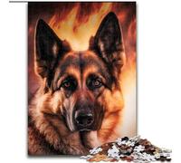 Puzzles pour Adultes 1000 pièces Berger Allemand de feu en Bois, Cadeau Amusant à Faire soi-même adapté à la décoration de la Maison, du Salon, du Bureau 50x75cm pour Un Jeu interactif en Famille