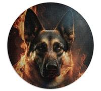 Puzzles pour Adultes 1000 pièces Berger Allemand de feu Puzzles Ronds Un Casse-tête Stimulant pour Les Adolescents, Parfait pour la décoration intérieure ou comme Cadeau (67,5 x 67,5 cm)