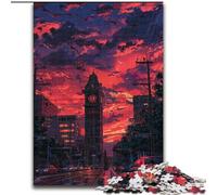 Puzzles pour Adultes 1000 pièces Big Ben au Soleil couchant en Bois, Cadeau Amusant et activité pour la Maison 50x75cm Fête d'anniversaire pour Hommes Femmes