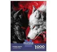 Puzzles pour Adultes 1000 Pièces Black and White Wolves with Red Eyes Puzzles pour Adultes Jeu Manuel Anti-Stress Cadeaux De Réduction du Stress 38x26cm/1000pcs