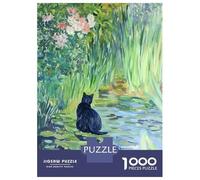 Puzzles pour Adultes 1000 Pièces Black Cat by The Pond Puzzle pour Adultes, Jeu De Réflexion, Décoration Intérieure, Cadeaux De Noël Ou d'anniversaire 70x50cm/1000pcs