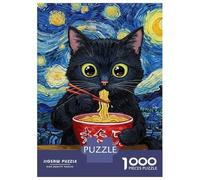 Puzzles pour Adultes 1000 Pièces Black Cat Eating Ramen Van Gogh Style Puzzles pour Adultes Jeu De Réflexion Et De Logique Activités Amusantes À La Maison, 38x26cm/1000pcs