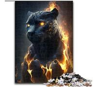 Puzzles pour Adultes, 1000 pièces Black Panther Fantasy Fire, en Bois, pour Noël, Halloween, Pâques et Le Nouvel an(1000 pièces, 50x75cm)