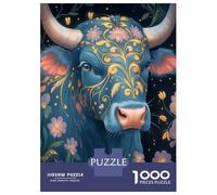 Puzzles pour Adultes 1000 Pièces Blue Cow with Floral Design Puzzles pour Adultes Jeu Manuel Anti-Stress Cadeaux De Réduction du Stress 52x38cm/1000pcs