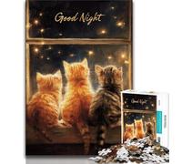 Puzzles pour Adultes 1000 pièces Bonne Nuit Kitty, Jeux éducatifs, décoration d'intérieur, Cadeau d'anniversaire, Art Mural (75x50cm)