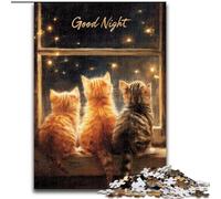 Puzzles pour Adultes 1000 pièces Bonne Nuit Kitty Jouet éducatif intellectuel décompressant Cadeaux du Père Noël Secret (Taille 26x38cm)