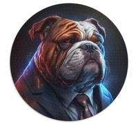 Puzzles pour Adultes 1000 pièces Boss Bulldog Puzzle Rond 1000 pièces Jeu Familial interactif, Convient aux 14 Ans et Plus 67,5 x 67,5 cm