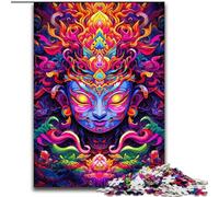 Puzzles pour Adultes 1000 pièces Bouddha coloré en Bois, décoration Artistique DIY Parfaite ou Cadeau d'anniversaire 50x75cm pour Jeu interactif en Famille