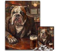 Puzzles pour Adultes, 1000 pièces, Bouledogue Anglais Buvant, Puzzles en Carton, décoration d'intérieur colorée et Jeu Familial interactif, 26x38cm