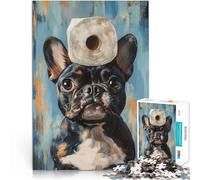 Puzzles pour Adultes 1000 pièces Bouledogue français avec du Papier Toilette Casse-tête Cadeau d'anniversaire, Cadeaux, décoration Murale 38x26cm