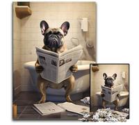 Puzzles pour adultes,1000 pièces Bouledogue français lisant un journal Puzzles en carton pour adultes Casse-tête stimulant pour adolescents,Jeu interactif amusant en famille 26x38cm/10,23x14,96 pouces