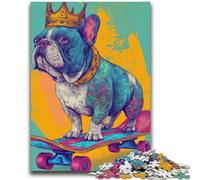 Puzzles pour Adultes 1000 pièces Bouledogue français Skateboard Jeu Stimulant Jouets Offrez-Vous des Cadeaux pour Toute la Famille à partir de 14 Ans 26x38cm