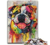 Puzzles pour Adultes 1000 pièces Bouledogue Peinture à l'huile Décoration Murale Artistique et idée Cadeau d'anniversaire pour Amis, Bureau à Domicile 50x75cm
