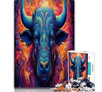 Puzzles pour Adultes 1000 pièces Buffle psychédélique, activités familiales Amusantes à la Maison, Cadeau d'anniversaire, Cadeaux de Voyage (38x26cm)