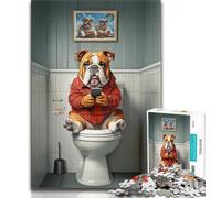 Puzzles pour Adultes 1000 pièces Bulldog Anglais aux Toilettes, Jeu éducatif Familial, décoration Murale, Cadeaux d'anniversaire et de Noël Uniques (75x50cm)