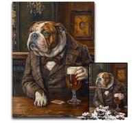 Puzzles pour Adultes 1000 pièces Bulldog Anglais Buvant Puzzles en Carton Cadeau de Vacances idéal pour Noël, Halloween, Pâques, Nouvel an 26X38CM