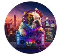 Puzzles pour Adultes 1000 pièces Bulldog Beats Puzzle Rond Activité à Domicile pour Les Vacances, Les Anniversaires et Les soirées de Jeux en Famille (67,5 x 67,5 cm)
