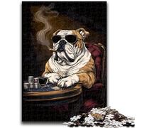Puzzles pour Adultes 1000 pièces Bulldog Fumeur Jeu éducatif Défi Jouet Décoration Murale Cadeaux d'anniversaire et de Noël Uniques 38x26cm