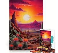 Puzzles pour Adultes 1000 pièces Cactus Sunset Jeu d'ajustement précis Casse-tête Cadeau Moment de détente et de Divertissement Cadeau Artistique de Noël (50x75cm)
