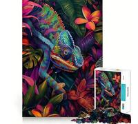 Puzzles pour Adultes 1000 pièces Caméléons Cachette Tropicale Design Finement découpé Activité intellectuelle Jeu de détente Décoration Artistique de Noël (50x75cm)
