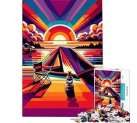 Puzzles pour Adultes 1000 pièces Camping Coucher de Soleil WPAP Popart Jeux Amusants et éducatifs Jouet défi Idée Cadeau et décoration Murale (38x52cm)