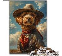 Puzzles pour Adultes 1000 pièces Caniche Cowboy, Jeu Stimulant, Jouets, décoration Murale, Cadeaux d'anniversaire et de Noël Uniques 50x75cm