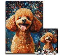 Puzzles pour Adultes, 1000 pièces, Caniche Feux d'artifice, Casse-tête en Carton, Cadeaux d'anniversaire Uniques pour Les 14 Ans et Plus, 26x38cm