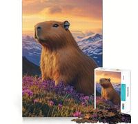 Puzzles pour Adultes 1000 pièces Capybara en Fleurs Jeu d'ajustement précis Casse-tête Cadeau Calme et Amusant Cadeau Artistique de Noël (50x75cm)