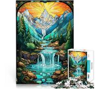 Puzzles pour Adultes 1000 pièces Cascade surréaliste au Coucher du Soleil Impossible avec Affiche et Feuille de Questions correspondantes 38x26cm