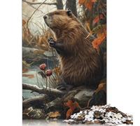 Puzzles pour Adultes 1000 pièces : Casse-tête Amusant de Castor attrapant des Poissons, interagissant avec Les Membres de la Famille (38 x 26 cm)