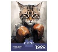 Puzzles pour Adultes 1000 Pièces Cat Boxing Red Gloves Puzzles pour Adultes Jeu Manuel Décoration Parfaite Activités Amusantes À La Maison 70x50cm/1000pcs