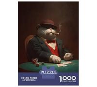 Puzzles pour Adultes 1000 Pièces Cat Playing Poker with Cigar Puzzle Adulte Jeu Manuel Assemblage De Motifs Difficile À Compléter 52x38cm/1000pcs