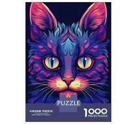 Puzzles pour adultes, 1000 pièces Cat Psychodelic Art Puzzle, jeu interactif, cadeau d'anniversaire, anniversaire unique 52 x 38 cm/1000 pièces