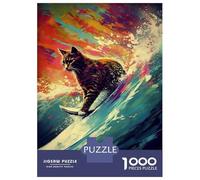 Puzzles pour Adultes 1000 Pièces Cat Surfing Puzzle Adulte Jeux De Famille Cadeau d'anniversaire Cadeau d'anniversaire, Cadeaux, 70x50cm/1000pcs